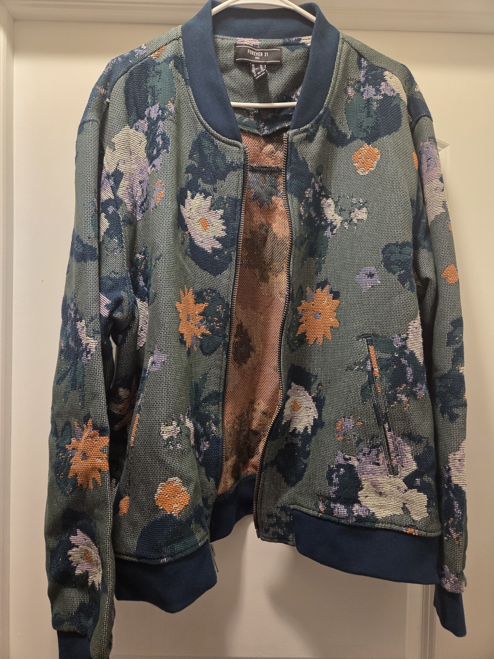 Mens Green/Teal Floral Bomber Knit Jacket